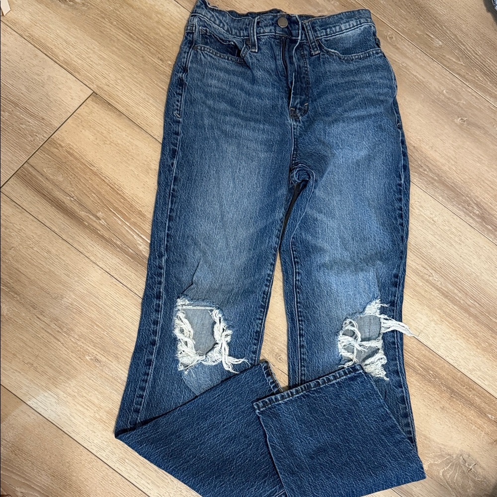 a.n.a Blue Distressed Straight Leg Jeans